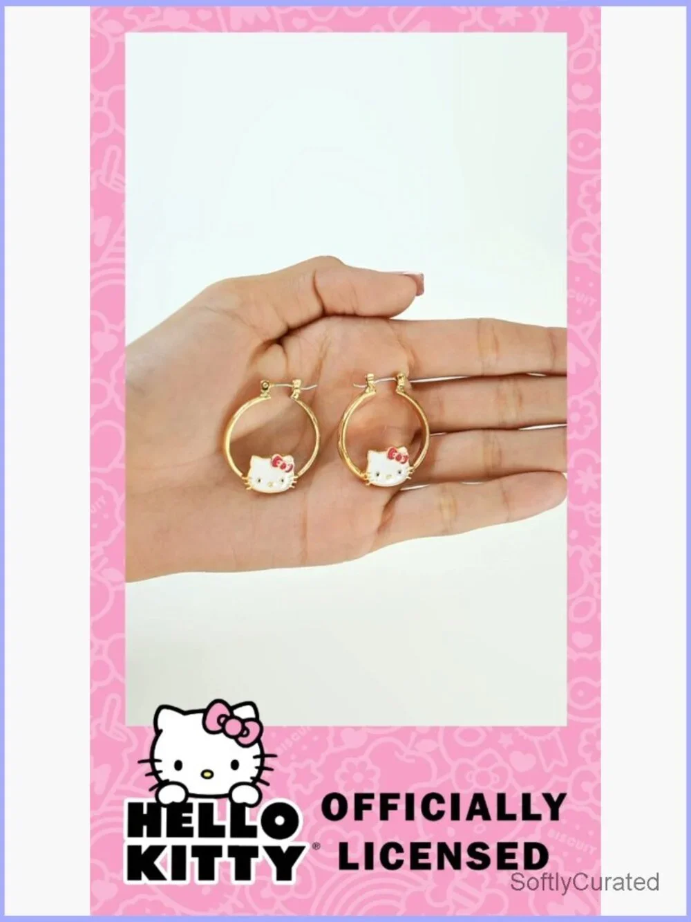 Hello Kitty Hoop Earrings Official Licensed Gold Tone Enamel Sanrio